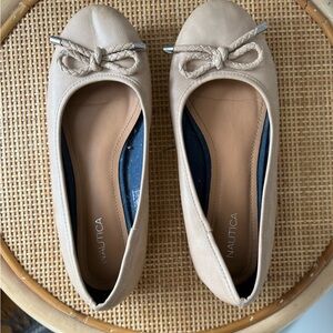 Nautica Women's Taupe Braided Bow Leather Ballet Flats